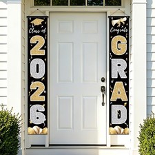 Graduation Decorations 2026 Class of 2026 Banner Congrats Grad Black Porch Sign