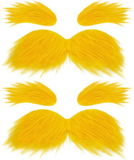 2 Sets Yellow Mustache and Eyebrows,Self Adhesive Cosplay Costume Accessories,Ha