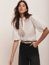 Image of New Mint Velvet White Petal Detail Puff Sleeve Blouse Shirt Top size L