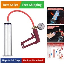 9"" x 1.75"" Penis Pump with Vacuum Gauge Red Handle, Vacuum Penis, Manual Pe...