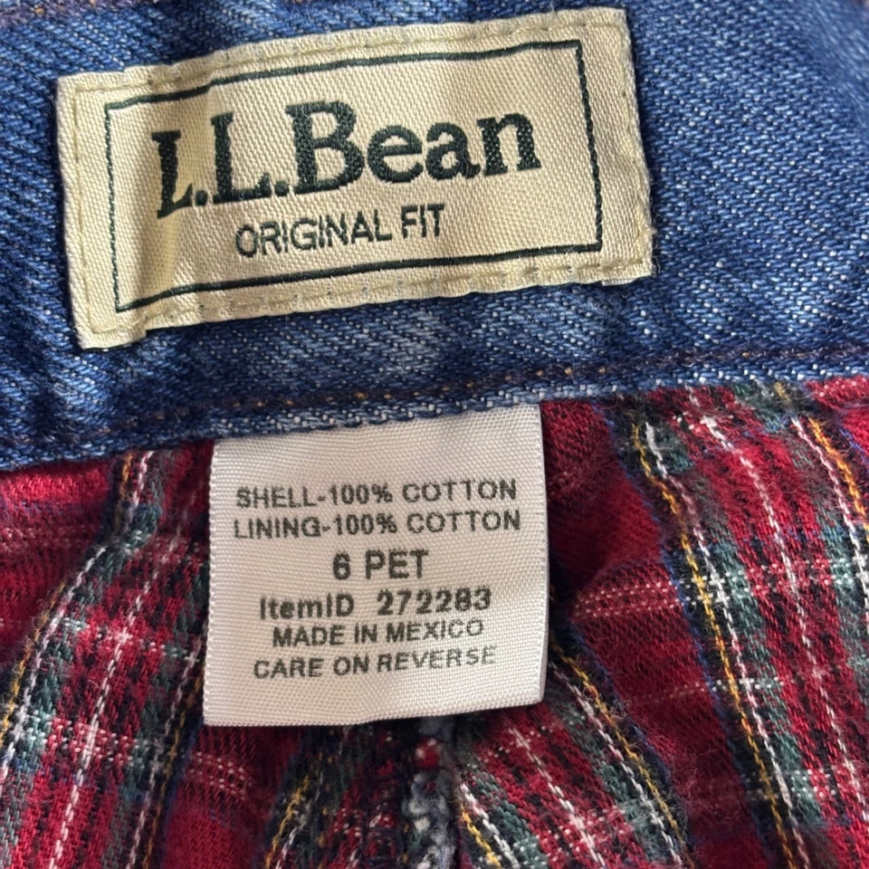 Jeans LL Bean Calce Original Azul Franela a Cuadros Forrados Denim Pierna Recta Mujeres 6 P Foto 3 de 4