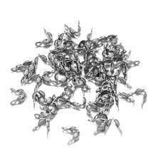 100pcs 304 Stainless Steel Bead Tips Knot Covers Clamshell Crimp Covers Open Bea