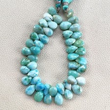 Natural Larimar Dominican Republic 12x8mm Pear Shape Beads 8" Strand