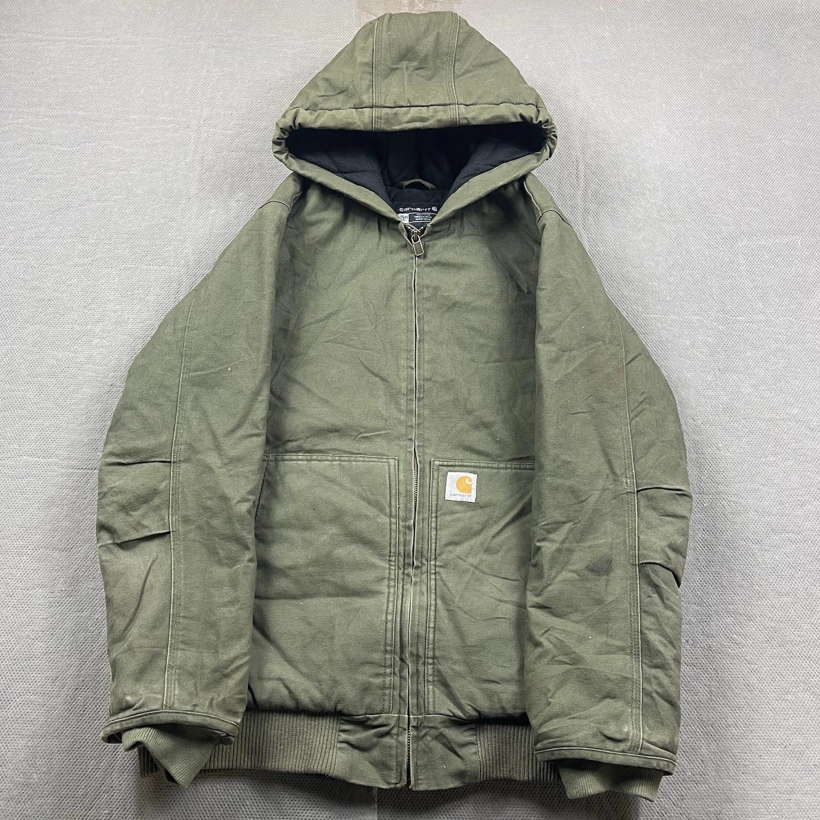 Carhartt Active Jacket Youth XL 18-20 OJ8545 Green Duck Canvas Quilted Hooded