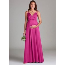 Azazie Maternity Emree Fuschia V-Neck Satin Maxi Bridesmaid Dress Womens 10 NEW