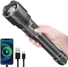 10000 Lumens Rechargeable Tactical Flashlight Zoomable USB Output