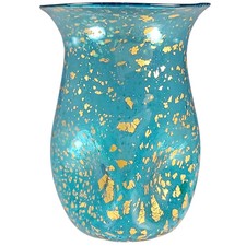 Vaso in miniatura Salviati in vetro blu di Murano e foglia oro
