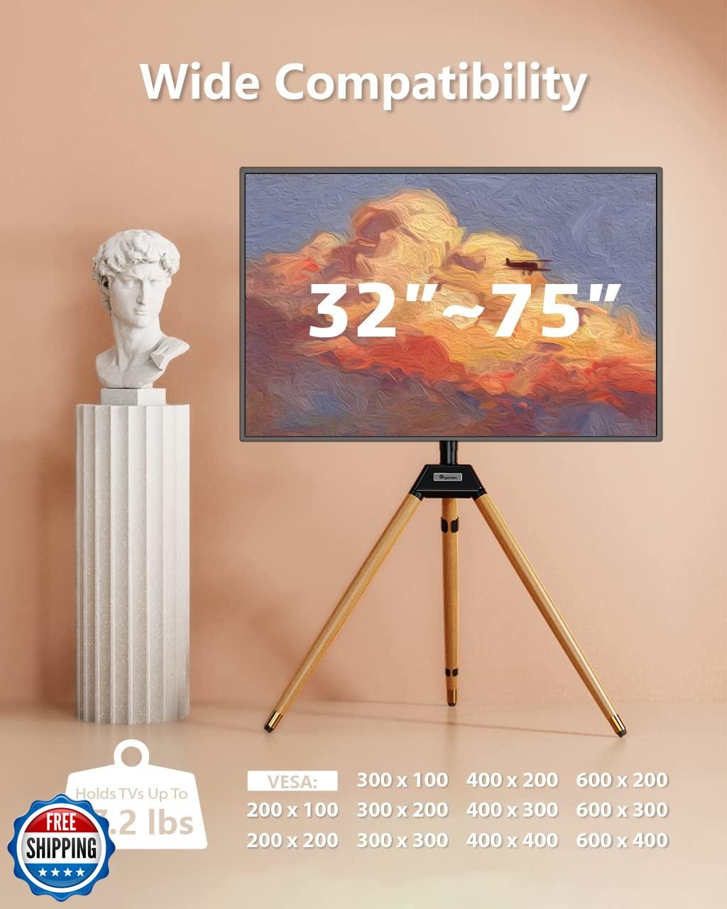 Ergounion Tripod TV Stand for 32-75 Inch Screen up to 77lbs, Height Adjustabl