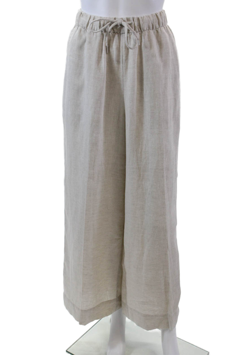 Oysho Womens Linen Drawstring Waist Wide Legged Pants Light Beige Size XS