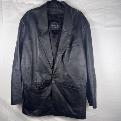 Mens Suit Blazer Jacket Wilsons Leather Vintage Black Soft Maxima 100% Leather