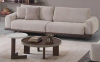 Wohnzimmer Set:3-Sitzer Sofa,Couchtisch & Beistelltisch Japandi Design