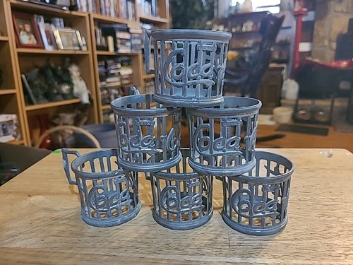 Vintage 1985 Coca Cola Coke Metal Glass Cup Holder Lot Of 6