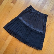 Vintage Black Pleated Slip Skirt S Elastic Waist USA Made Lingerie 80s 90s sheer