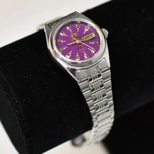 Vtg ORIENT NQ1P-020 Silver Purple Women's Automatic Watch Japan Domestic Market