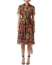 Carolina Herrera Button-Down Collared Silk Midi Dress Women's Blue 4