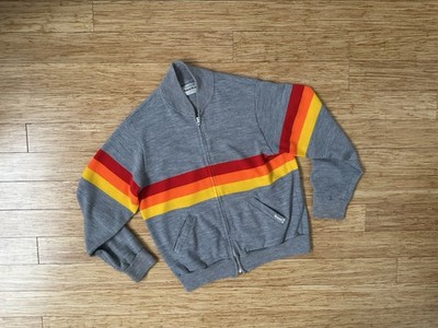Vintage Sand Knit Medalist Full Zip Track Jacket USA Made Sunset Stripes Large