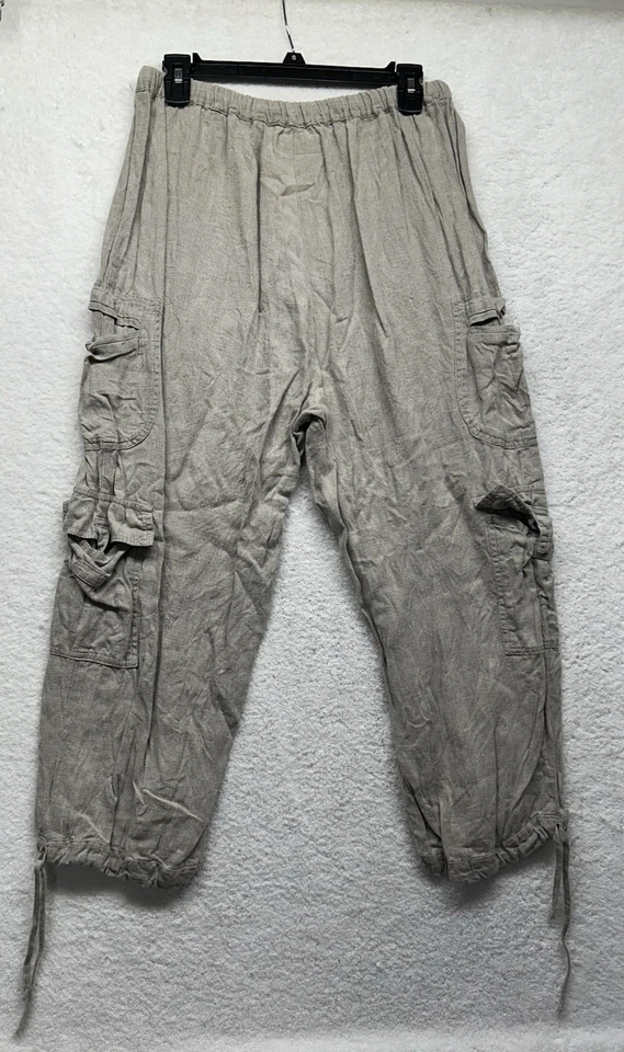 Flax Womens Size M Beige Cargo Linen Drawstring Pants (U3) - Image 4 of 4