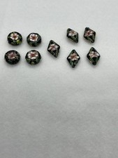 Vintage Cloisonne Puffy Disk Shaped Beads Lot Of 9 Flowers Colorful
