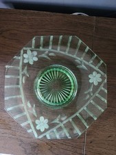 Vintage Green Depression Glass Octagonal 11 S...