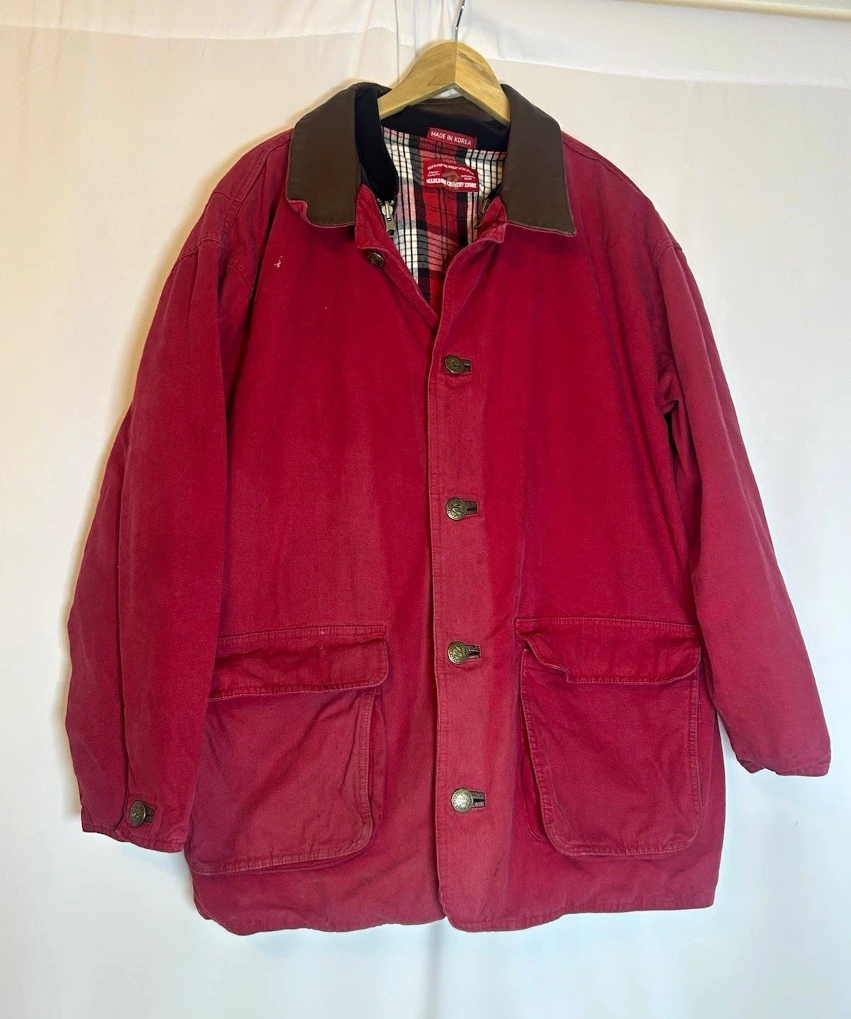90s Marlboro Country Store Vintage Men's Red Cotton Canvas Field Jacket Plaid L image 1