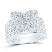 925 Sterlingsilber Echt Diamant Klaster 3D Schmetterling Halo Cocktail Ring 1/2