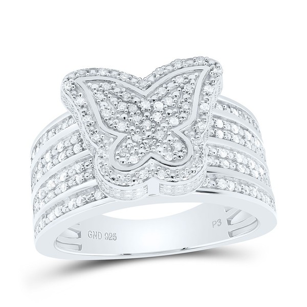 925 Sterlingsilber Echt Diamant Klaster 3D Schmetterling Halo Cocktail Ring 1/2-image