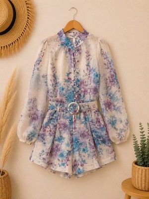 4-teiliges Set S/M   Bluse, Hose, Top & Gürtel | Viskose | florales Design | NEU