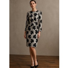 Carolina Herrera Tapestry Dark Floral Long Seeve Dress Womens 8 Party Cocktail