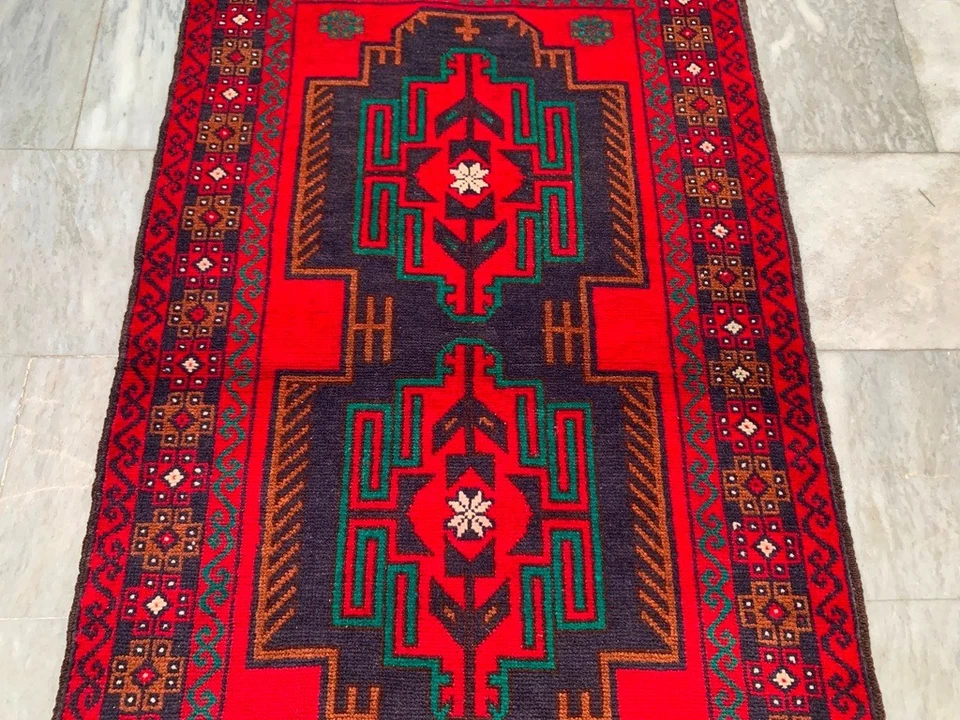 Афганский ковер ручной работы 3x4 фута напольный ковер восточный богемный ковер традиционный шерстяной ковер - Изображение 2 из 4