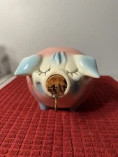 1957 HULL Pottery Corky Pig Bank PIGGY BANK PINK BLUE Ceramic ORIGINAL CORK