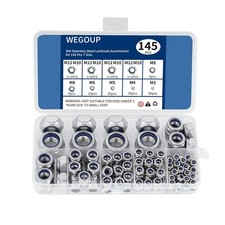 145 PCS Metric Nylon Insert Lock Nuts Kit M3 M12 304 Stainless Steel Hex Set