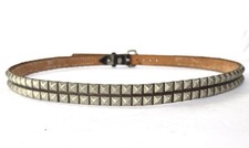 Vintage Brown Studded Belt Size M Silver Pyramid Studs Unstamped Size 37 - 41