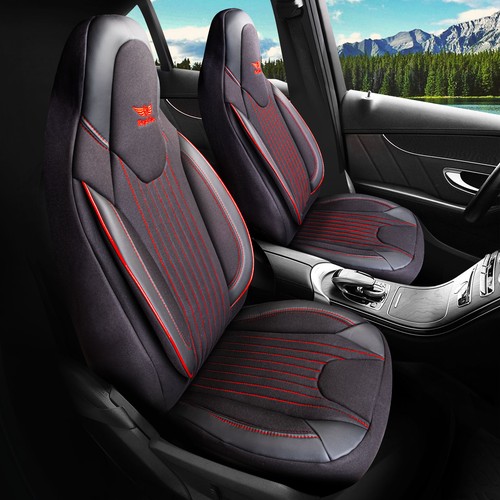 Deluxe Nero Rosso Ecopelle Anteriore Coprisedili Auto Per Mitsubishi