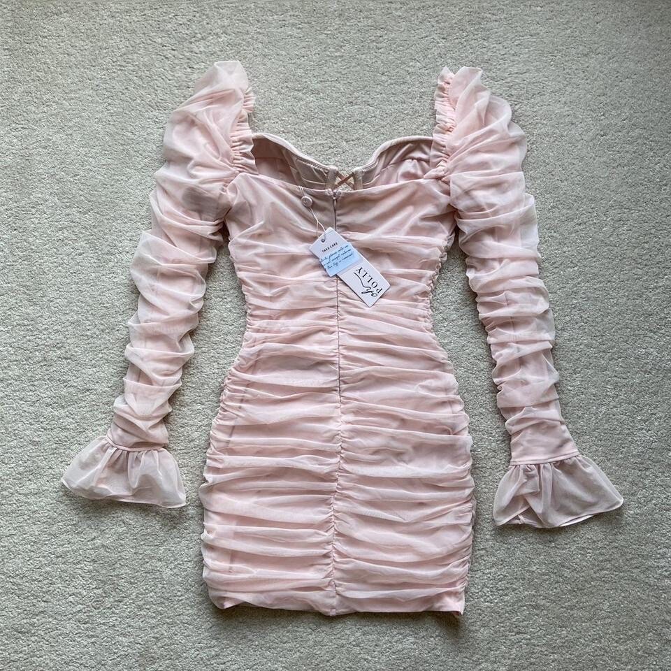 BNWT Oh Polly True For You Blush Pink Long Sleeve Ruched Bodycon Mini Dress UK10 image 2