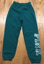 VICTORIA S SECRET PINK GREEN SLIVER CAMPUS SWEATPANTS NEW WITH TAGS SIZE SMALL