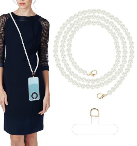 Pearl Phone Strap 47" Cell Phone Chain Cell Phone Lanyards with Tether Tab fo...