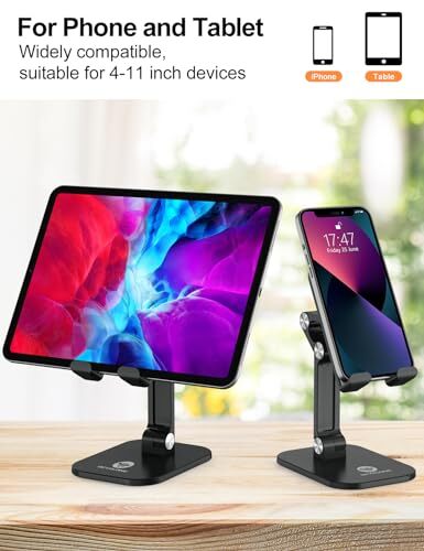 Phone Stand, Adjustable Height and Angle Foldable Cell Phone Stand Black - Picture 5 of 7