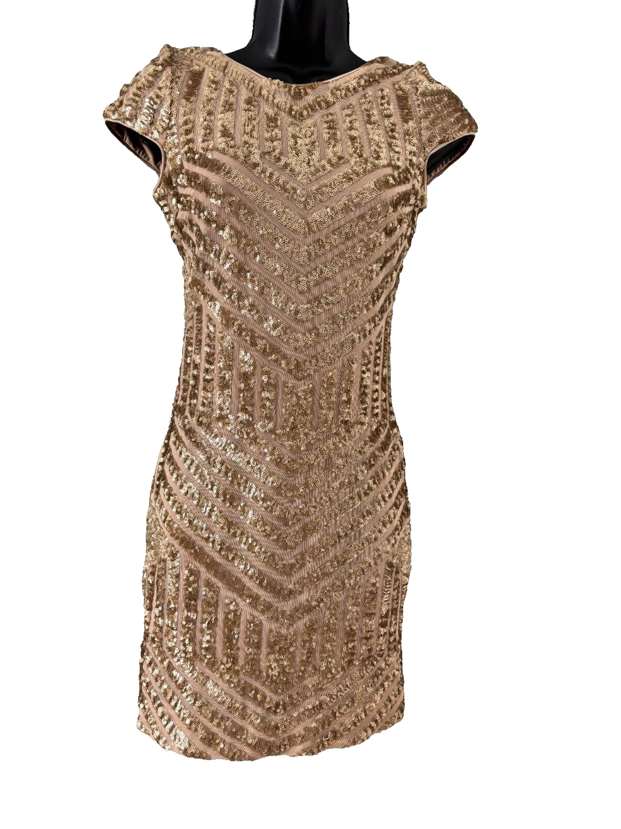Dress The Population Gold Sequin Mini Dress Gold Sequin Draped Bardot Mini  Dress by Chloe Lewis