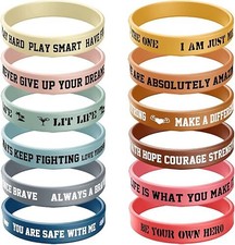 12 Pcs Multicolor Motivational Quote Silicone Wristbands Inspirational Rubber...