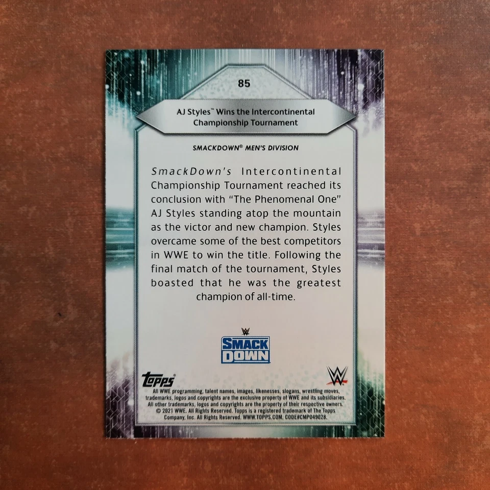 2-03-29 PWE. 2021 wwe foilboard foil rainbow #85 aj styles - Image 2 of 2