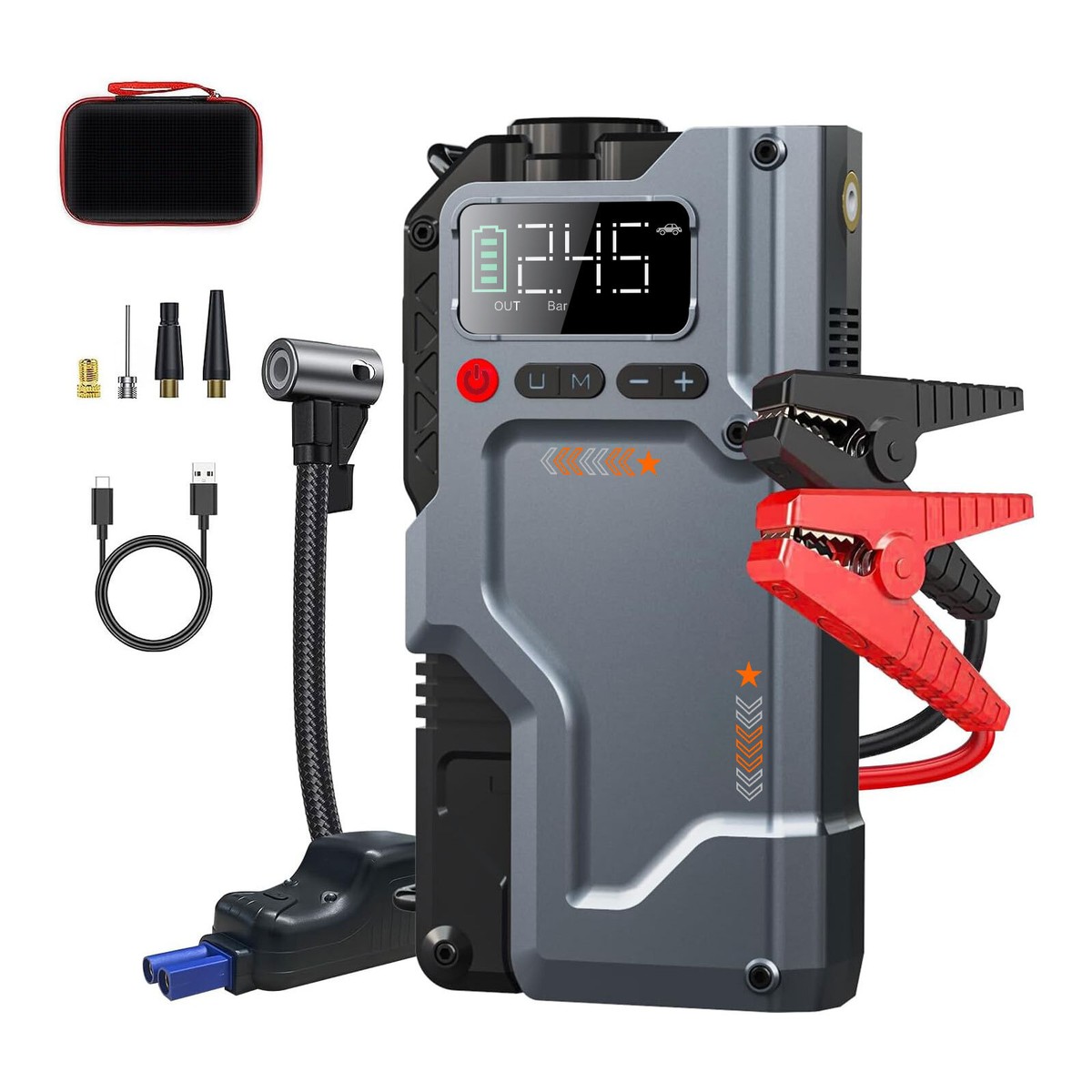 6000A Battery Power Bank Car Jump Starter Booster 12000mAh with Air  Compressor