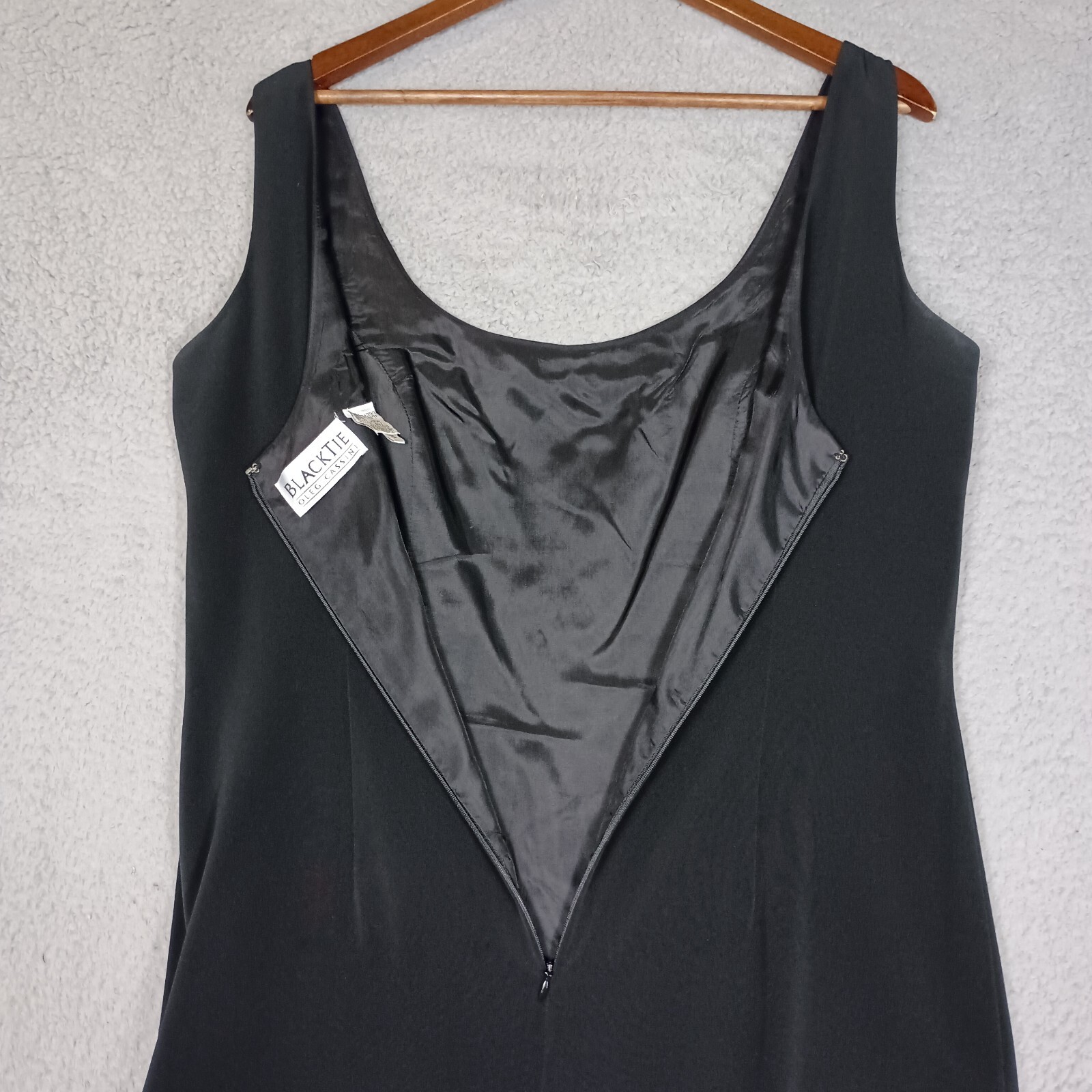 Oleg Cassini Black Tie Maxi Dress Womens 14 Black Sleeveless Front Slit Cocktail