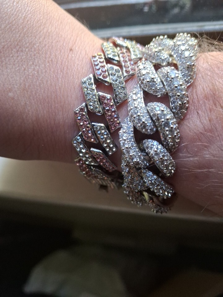 Iced Out White And Pink Cuban Chain Gold Plated eBay