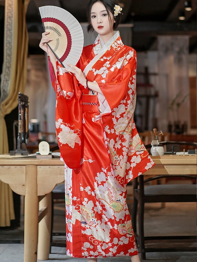 Bata Kimono Tradicional China Mujer Seda Satén Wafuku Japonesa Suelta Yukata