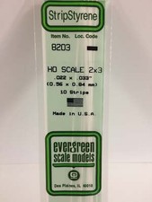 Evergreen Scale Models HO Scale Styrene Strip pkg 10 2 x 3in 5.1 x 7.6c 8203