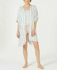 Jenni Women's Light Weight Striped Short-Sleeve Wrap Robe, White Multi, One Size