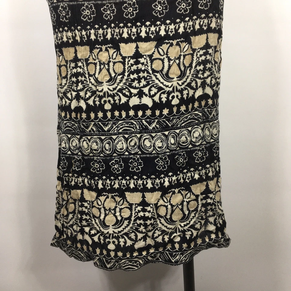 Maxi Falda Hippie Vintage Y2K Negra Marfil Geométrica Floral En Niveles ESTILO BOHO M Foto 4 de 4