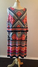 Eliza J Black Orange Pink Geo Print Sleeveless Shift Dress Size 22W