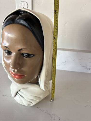 Vtg MCM MARWAL Chalkware Bust Middle Eastern Woman India Headscarf Hijab 10.5" H - Picture 9 of 11