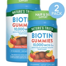 Nature’s Truth Biotin 10,000mcg Peach Gummies 50 Ct 2 Pack Exp 11/2025 New